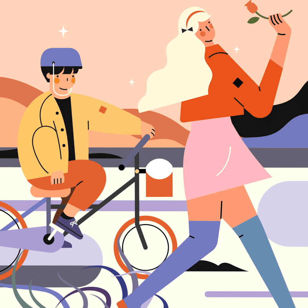 小园素纯手绘扁平风插画「沐光」矢量上色版，由小园素元素组合而成，「紫陌芬芳」配色，可编辑可商用