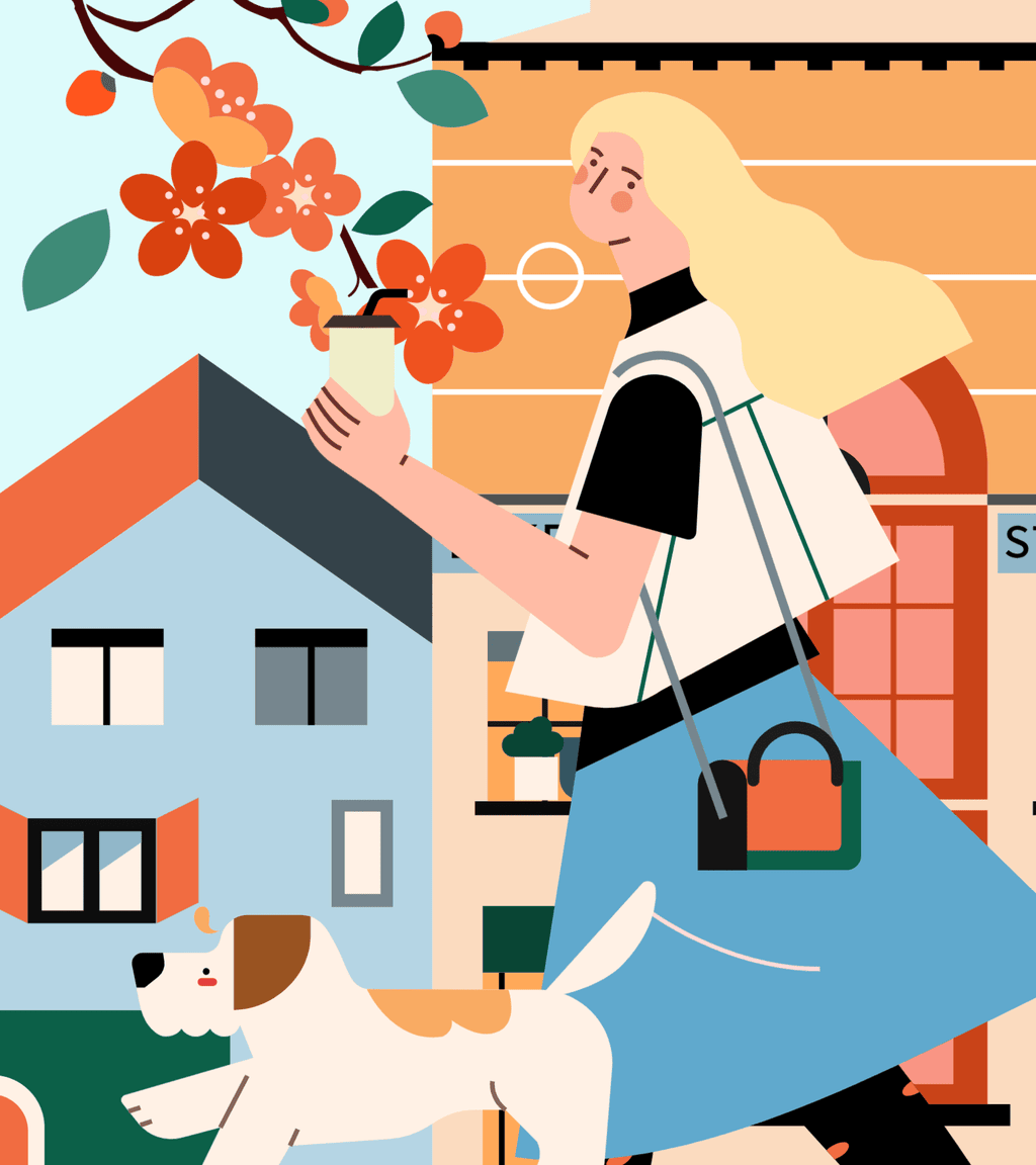 小园素纯手绘扁平风插画「光阴好①」矢量上色版，由小园素元素组合而成，「静谧奶蓝」配色，可编辑可商用