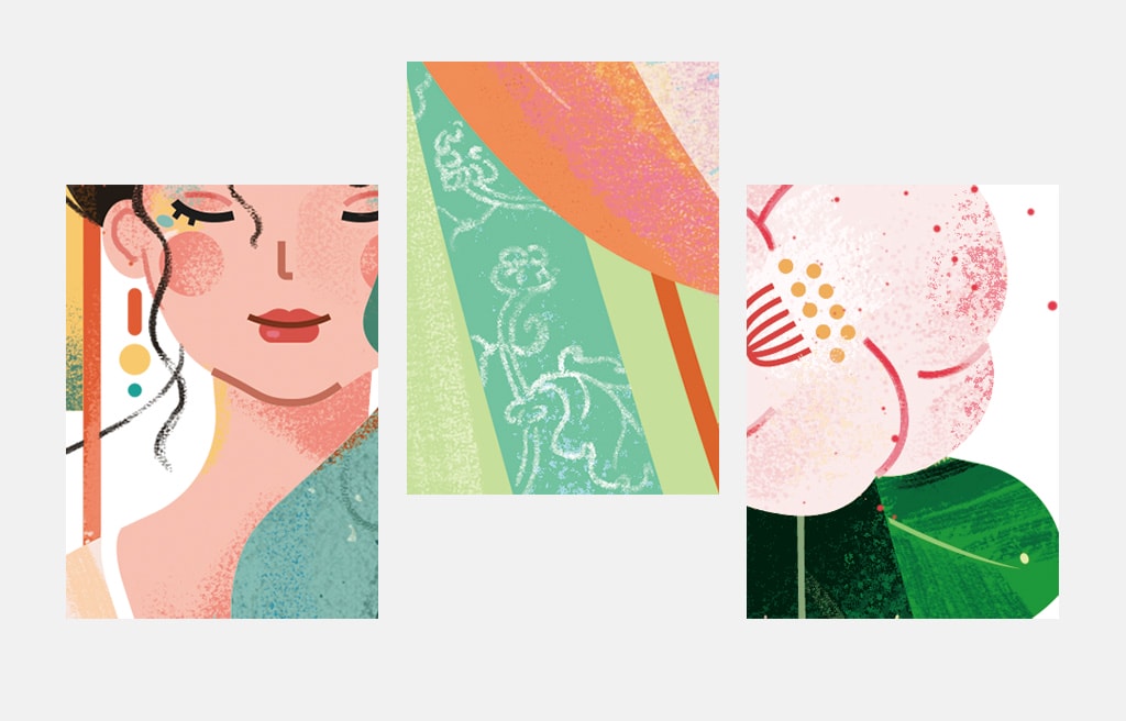 小园素纯手绘扁平风古风诗词插画「少年游」系列，手绘细节展示