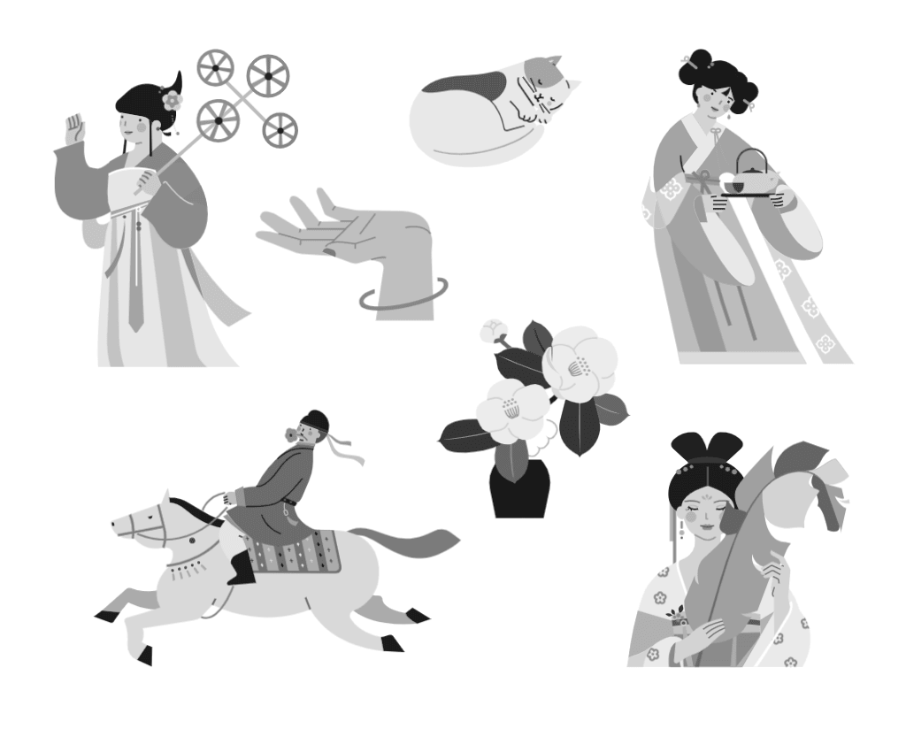 小园素纯手绘扁平风古风诗词插画「少年游」系列 - SVG 矢量元素展示，可编辑可商用