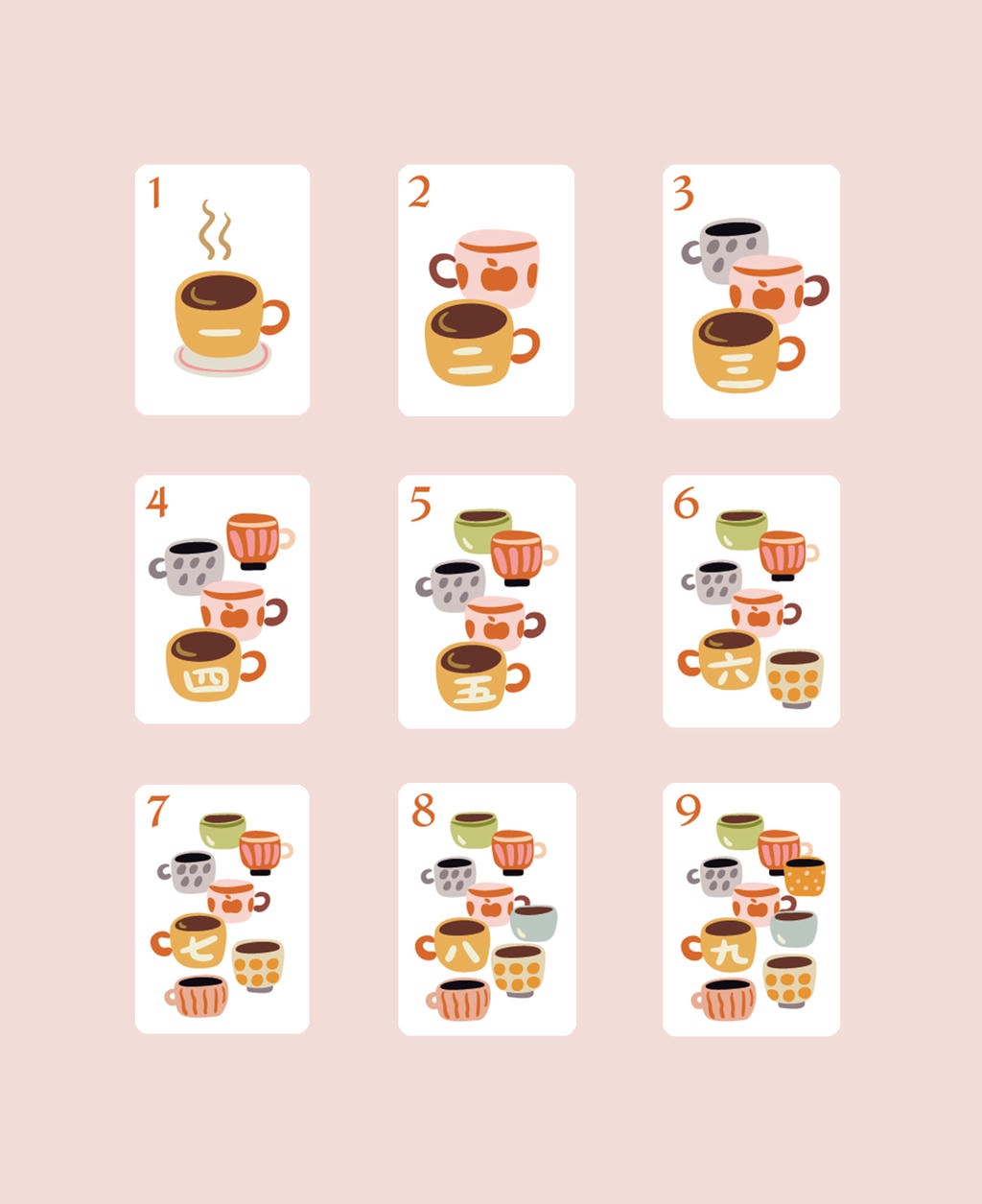 小园素纯手绘扁平风原创美国麻将牌面设计「咖啡屋」万牌系列插画展示
